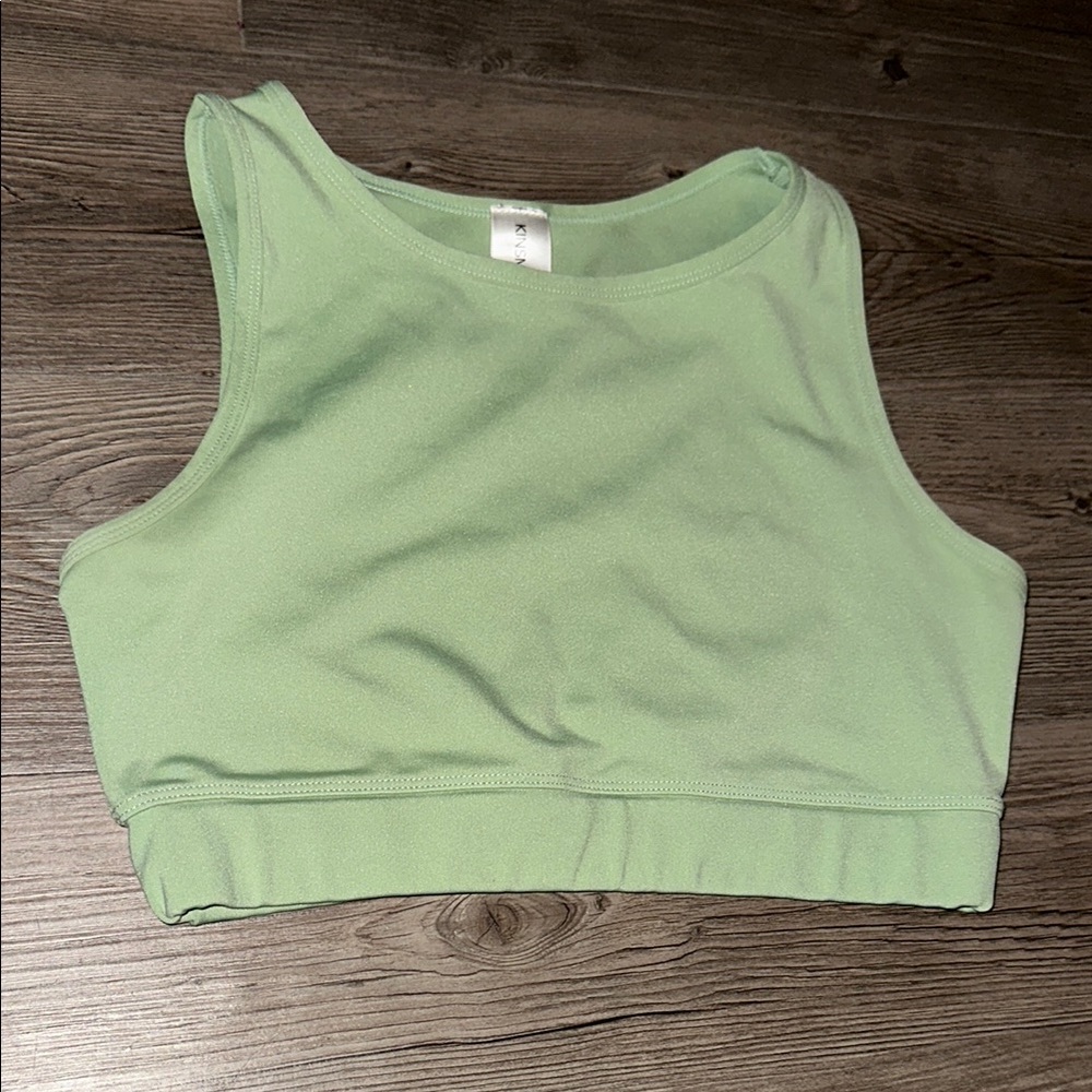 Green Sleeveless Fitted Crop Tank Top
